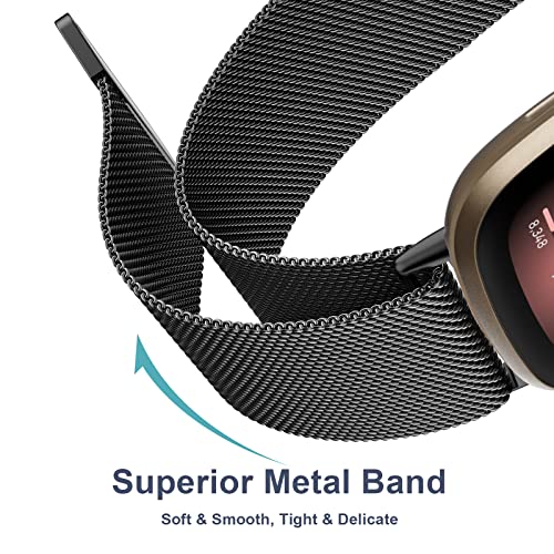 Vanjua Metal Band for Fitbit Sense 2,Sense Bands, Fitbit Versa 4,Versa 3 Bands Women Men,Versa 4 Smartwatch (Small, Black)