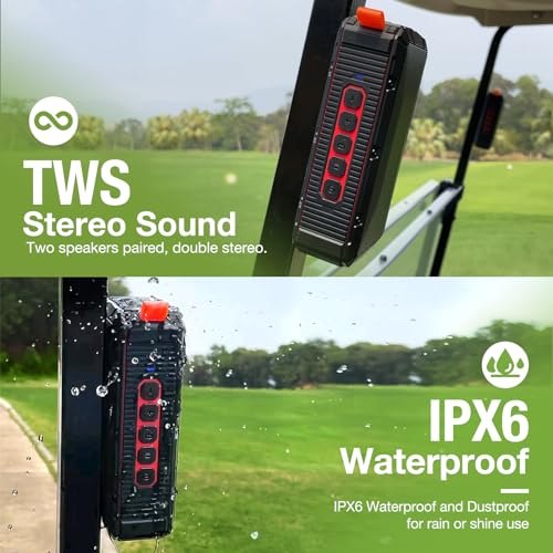Dprofy 2Pcs Pro Portable Magnetic Bluetooth Golf Speaker Wireless Waterproof IPX6/Shockproof - 3rd Generation Magnetic Golf Speakers for Golf Cart 24 Hour Playtime (2Pcs with TWS & SD Card Function)