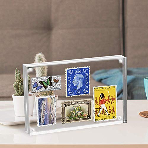 HELPLEX Acrylic Frame, 2 Pack 6x8 Acrylic Picture Frames, 24mm Thicker Frameless Clear Frame Double Sided Magnetic Frame, Free Standing Desktop Display Stand Acrylic Frames