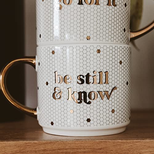 Sweet Water Decor Be Still and Know Tile Coffee Mugs - Novelty Coffee Mugs - 17oz Gold Handle Coffee Cup - Cute Coffee Mug - Motivational Birthday Gift