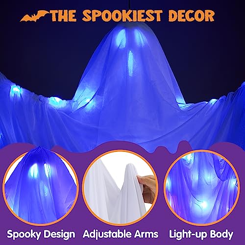 JOYIN 63" Halloween Light-up Hanging Ghost, Flying Ghost with Blue Glowing Body for Halloween Haunted House Prop, Indoor/Outdoor, Tree, Patio, Yard, Lawn Garden Decorations