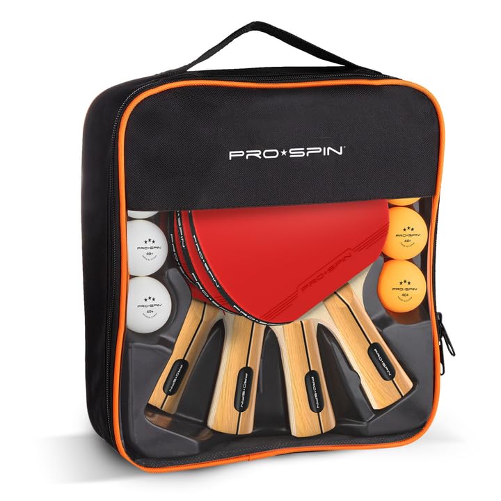 PRO SPIN Ping Pong Paddles - High-Performance Set with Premium Table Tennis Rackets, 3-Star Ping Pong Balls, Compact Storage Case | Professional Quality Ping Pong Paddle Set (4-Player Set)