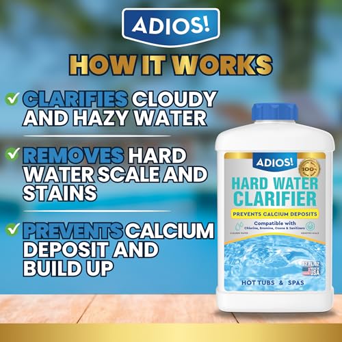 ADIOS! Hot Tub Hard Water Calcium Remover with Scale and Stain Clarifier, Soften Treat and Reduce Spa Deposits - 16oz (Pint)