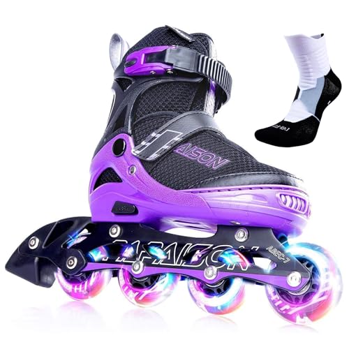 PAPAISON Adjustable Inline Skates for Kids and Adults with Full Light Up Wheels, Outdoor Roller Skates for Girls and Boys, Men and Women