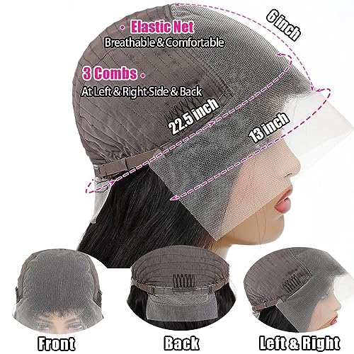 13x6 Deep Wave Lace Front Wigs Human Hair Pre Plucked Deep Curly HD Transparent Lace Frontal Wigs Human Hair 180% Density Wigs for Women Human Hair Glueless with Baby Hair Natural Color (22 Inch)