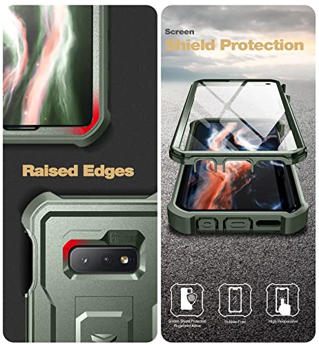 Dexnor for Samsung Galaxy S10e Case, [Built in Screen Protector and Kickstand] Heavy Duty Military Grade Protection Shockproof Protective Cover for Samsung Galaxy S10e (Army Green)