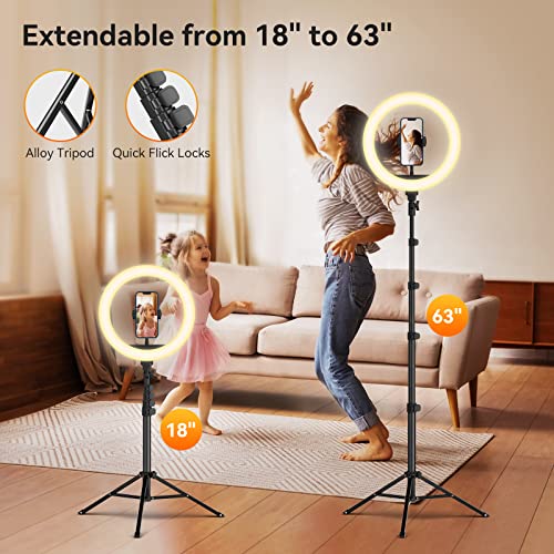 TODI 12" Ring Light with 63" extendable Tripod Stand, Selfie Ring Light with Phone Holder and Remote, Dimmable LED Ring Light & Selfie Stick for Makeup/Live Stream/Photography/Titkok