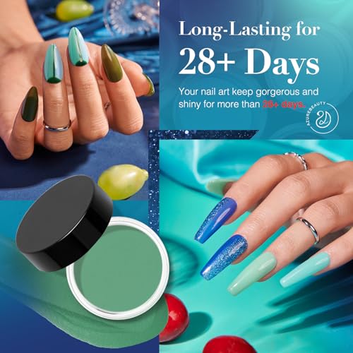 AZUREBEAUTY Dip Powder Nail Set Orange Gold Red Shimmery Green Glitter Fall Autumn Dark 6 Colors Dipping Powder Starter Kit French Pumpkin Maple Nail Art Manicure DIY Salon, No Need Nail Lamp Cured