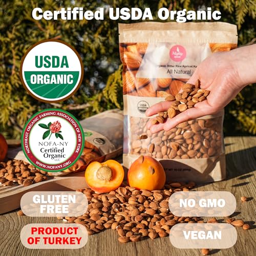 Mighty Apricot USDA Organic Bitter Apricot Kernels(1LB) 16oz, Natural Raw Bitter Apricot Seeds, Vegan, Non-GMO, Gluten Free, Great source of Vitamin B17 and B15, Maximum 3 Kernels/day