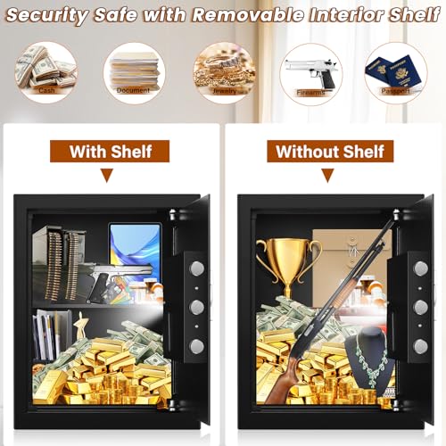 1.0 Cuft Small Security Digital Home Safe Box, Electronic Money Safe Box With Programmable Keypad, Removable Shelf, Combination Lock Fireproof Safes For Cash Jewelry Document Firearm Medicines