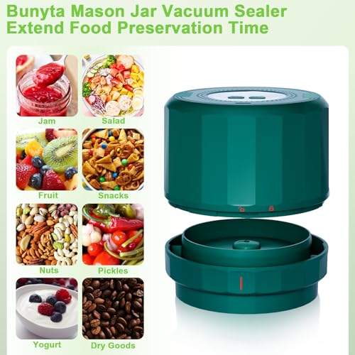 Bunyta Electric Mason Jar Vacuum Sealer Kit - 2000mAh Battery, Enhanced Motor, Compatible with Wide & Regular Mouth Lids, Ideal for Canning & Sealing, Black