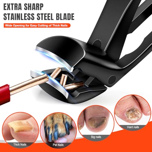 Toenail Clippers for Seniors Thick Toenails, 2024 Upgrade Angled Head Large Toe Nail Clippers for Men with Wide Jaw Opening, Sharp Heavy Duty Fingernail Clipper Cutter with Catcher Long Handle -Black