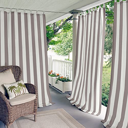 Elrene Home Fashions Highland Stripe Indoor/Outdoor Curtain Panel, 50 inches X 84 inches, Gray