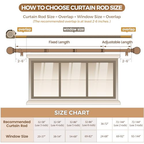 KAMANINA 1 Inch Curtain Rod 32 to 58 Inches (2.6-4.8ft), Black Curtain Rods for Windows, Single Drapery Rods with Crackle Glass Finials