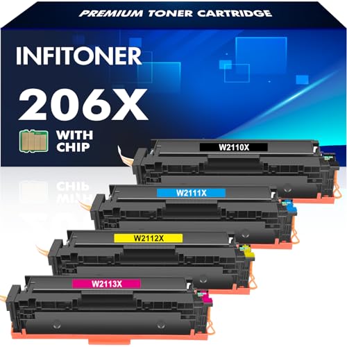 206X 206A MFP M283fdw M283cdw Toner Cartridges 4 Pack High Yield Set Compatible for HP 206X Color Laserjet Pro M255dw M283 Printer Ink (with Chip)