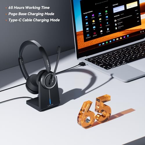 LEVN [2024 Version] Wireless Headset with Mic for Work, Bluetooth Headset with Microphone (AI Noise Cancelling), Wireless Headset for Work from Home/Office/Call Center/PC/Computer/Laptop/Teams/Zoom