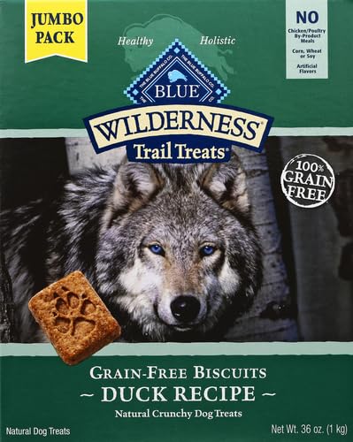 Blue Buffalo Wilderness Trail Treats High Protein Grain Free Crunchy Dog Treats Biscuits, Duck Recipe, 36-oz box