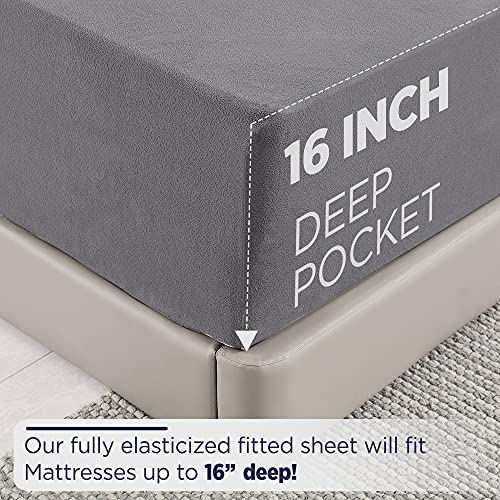 Nikazz Super Soft Fleece Sheet Set - Extra Plush Polar Fleece, No-Pilling Bed Sheets - All Season Cozy Warmth Flat Sheet, Fitted Sheet and 2 x Pillowcases, 4 Piece (Queen, Grey)