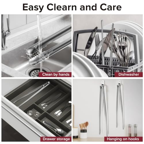 JXHAPY 8 Pack Kitchen Tongs, Stainless Steel Serving Tongs with Non-Slip Tips for Cooking，Easily Control Kitchen Tweezer, Multi-Purpose Korean Tong for Baking, Food Plating, BBQ (9 Inch)