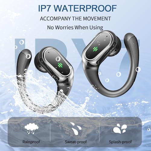 Wireless Earbuds, 2025 Bluetooth 5.4 Headphones Sport, Bluetooth Earbuds with ENC Noise Canceling Mic, 50H Stereo Wireless Headphones IP7 Waterproof with Earhooks, Dual LED Display for Running/Workout