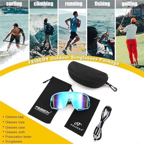 FEISEDY Sport Sunglasses for Men Women, Cycling Glasses with UV Protection, for Baseball, Ski, Runing, Golf B0082