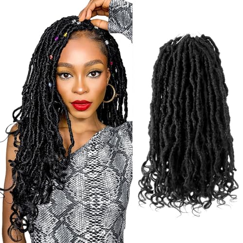 Niseyo Wild Locs 14 Inch Distressed New Faux Locs with Curly Ends 8 Packs Long Soft Pre-looped Goddess Locs Crochet Hair (1#, Jet Black)