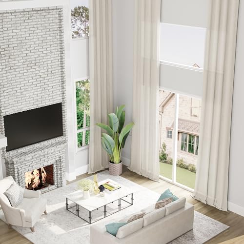 132 Inch Natural Linen Curtains Extra Long with Grommet Top for High Living Room, Custom Made High Ceiling 2 Story Drapes,Semi Sheer Beige Neutral Curtains for Loft Sliding Door 11 FT 1 Panel