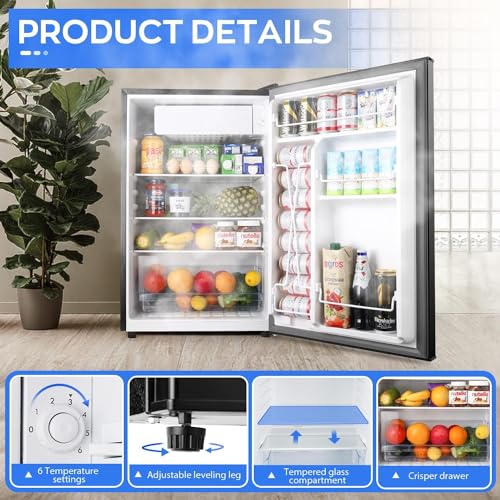 Upstreman 4.5 Cu.Ft Mini Fridge, Single Door Compact Refrigerator, Adjustable Thermostat, Low noise, Energy-efficient, Small Refrigerator for Bedroom, Office, Dorm, Red