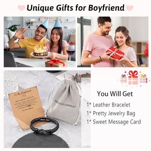 PINKDODO Boyfriend Gifts, Cute Cool I Love You Boyfriend Bracelet Birthday Anniversary Valentines Day Christmas Gifts for Boyfriend BF Him Men from Girlfriend Her