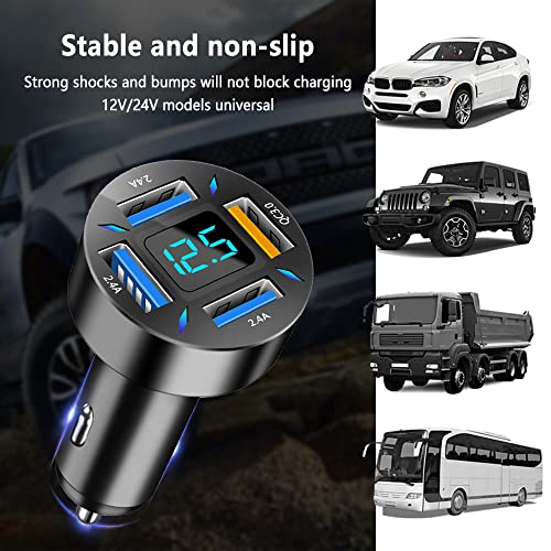 Car Charger 66W Super Fast Charging with USB 2.4A&QC 3.0(Voltmeter&LED Lights) Universal Quick Charge for 12-24V Car Cigarette Lighter Plug,Compatible with iPhone 14 13 12,S22 (2Pcs-Black-QC/2.4A)