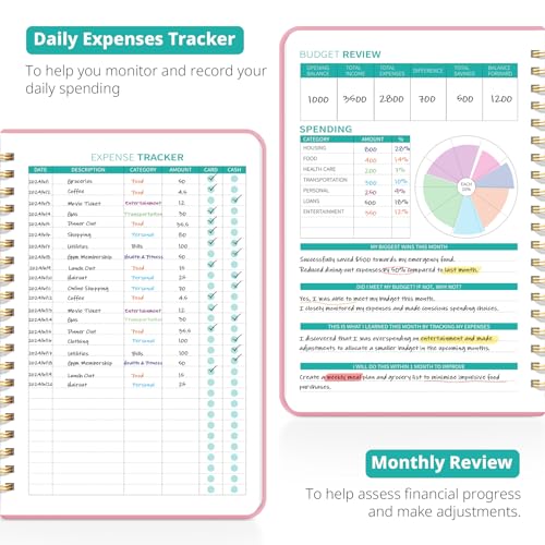 Budget Planner - Monthly Budget Book 2024 with Expense & Bill Tracker - Undated 12 Month Financial Planner/Account Book to Take Control of Your Money - Pink