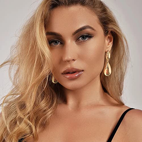 Gold Long Waterdrop Earrings for Women Polished Brushed Droplet Dangle Earrings