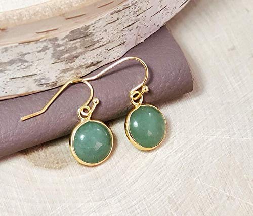 Jade Earrings for Women Handmade Earrings Green Earrings Jade Jewelry for Women 14k Gold and Jade Earrings Graduation Gift Back to School Gift Gift for Anniversary Birthstone Gift(Yellow Gold+Green)