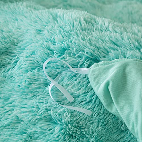 EMME Luxury Fuzzy Duvet Cover Set Twin Size Fluffy Comforter Cover Set for Twin Bed Shaggy and Plush Soft Bedding Duvet Covers (Aqua, Twin)