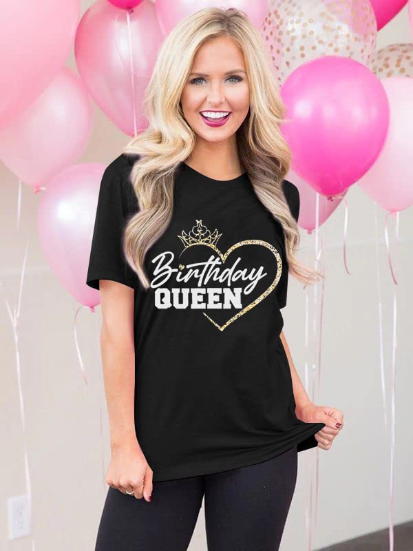 Birthday Shirts for Women Birthday Queen Shirt Funny Letter Printed Shirt Birthday Party Tee Top