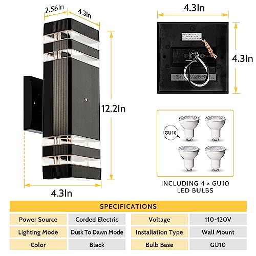 HIHUOS Dusk to Dawn Outdoor Wall Lights - Modern Exterior Lights for House - Up Down Sconce Wall Light Fixture - Waterproof Aluminum Porch Lights Outside Wall Mount for Garage (2 Pack)