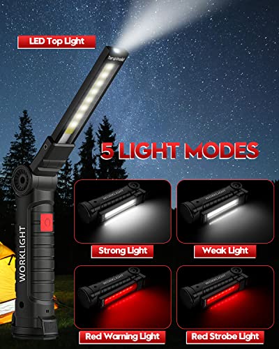 Tool Gifts for Men, Coquimbo Rechargeable LED Work Light Grill Light with Magnetic Base 5 Modes 360° Rotate (2Pack Black)
