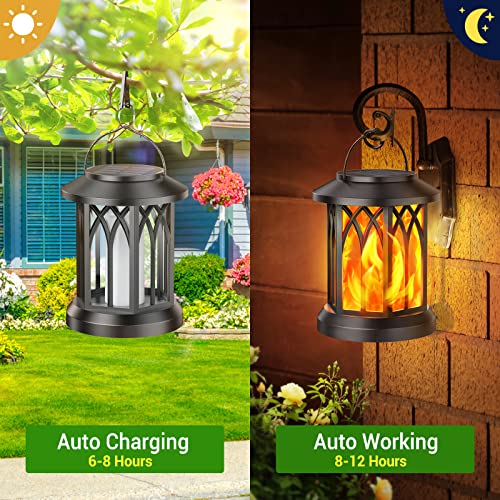 KOOPER Hanging Solar Lights Lantern Outdoor, Flickering Flames Solar Outdoor Lights, Solar Lanterns Outdoor Waterproof with Bigger Solar Panel, Auto ON/Off Solar Lantern for Yard Garden Decor, 2 Pack