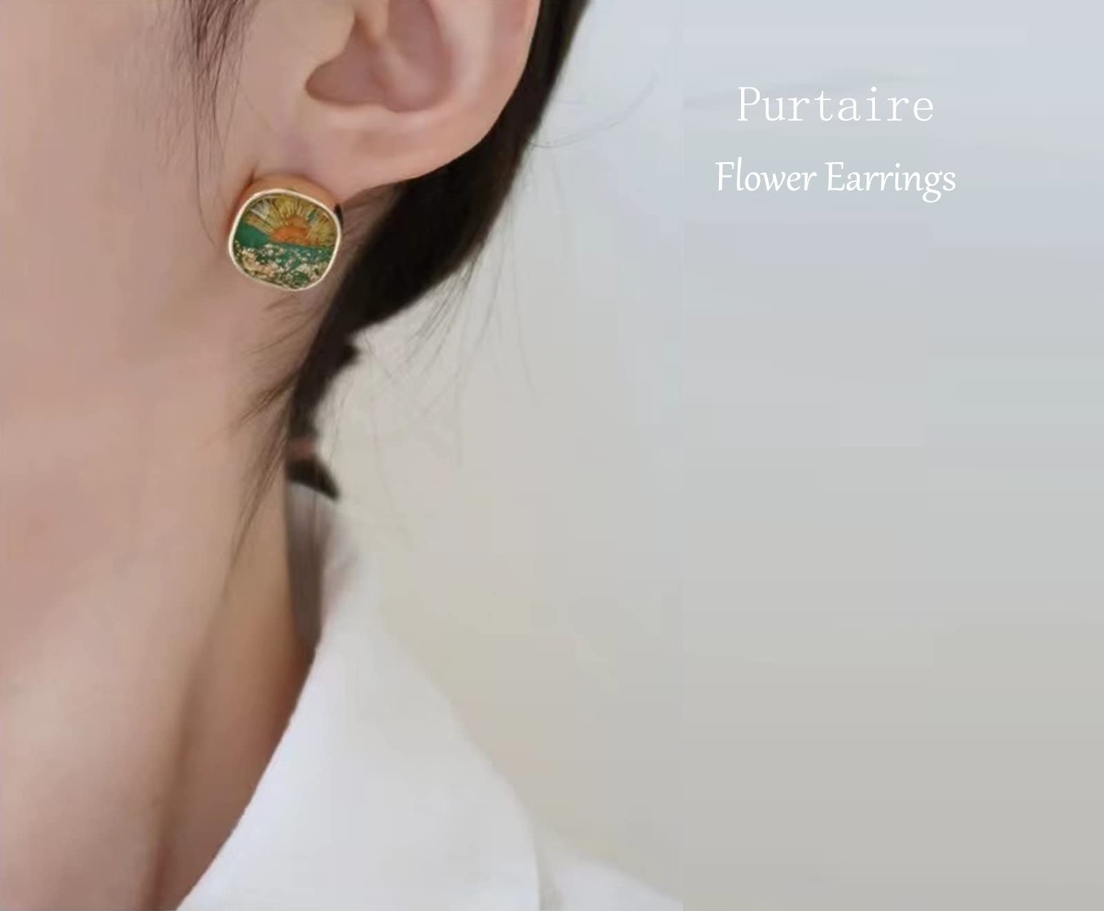 Purtaire Flower Earrings for Women Handmade Earrings with Metal Gift Box, Vintage Earringsfor Women Jewelry, Geometric Dangle Earrings with Gold Leaf and Real Flower