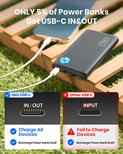 INIU [2 Pack] Portable Charger, Slimmest & Lightest USB C 10000mAh Power Bank, Triple 3A High-Speed Phone Battery Pack Compatible with iPhone 15 14 13 12 11 Pro X Samsung S22 S21 Google iPad Tablet.