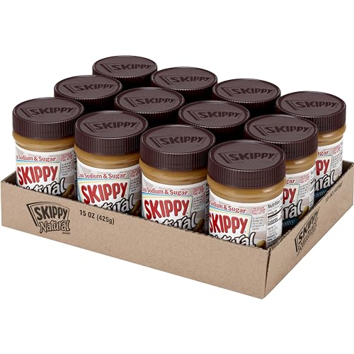 SKIPPY Natural Creamy Reduced Sugar and Sodium Peanut Butter, 15 Ounce (Pack of 12)