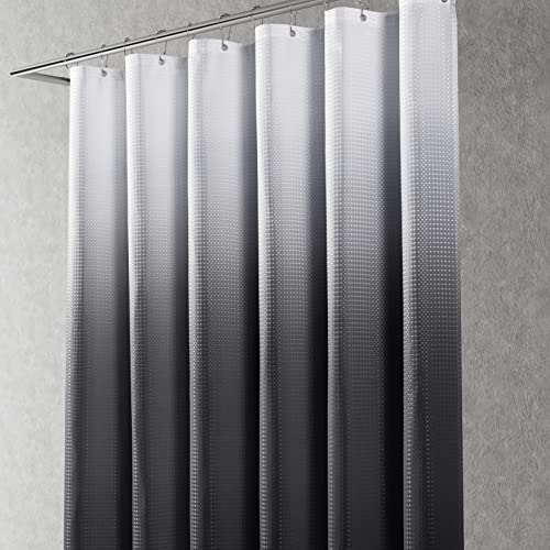78 Inch Long Shower Curtains for Bathroom Black Polyester Ombre Waffle Fabric Long Shower Curtain 78 Length Water Repellent Shower Curtain with 12 Hooks,Machine Washable Black