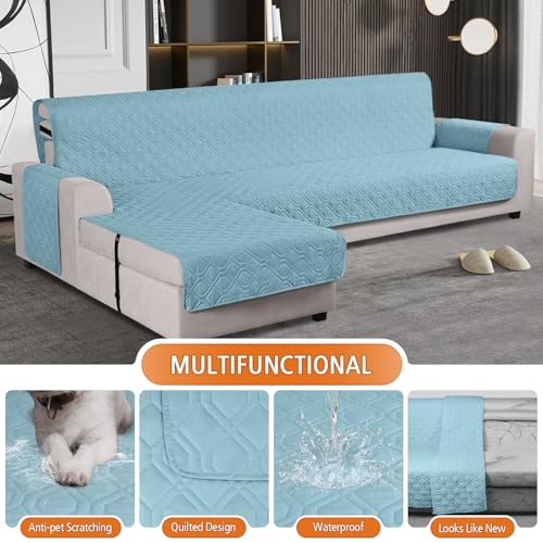 VANSOFY Upgraded Sectional Couch Covers 100% Waterproof L Shaped Sofa Slipcover Reversible Chaise Lounge Cover for Sectional Sofa Furniture Protector Cover for Pets Dog Cat(Small, Off White)