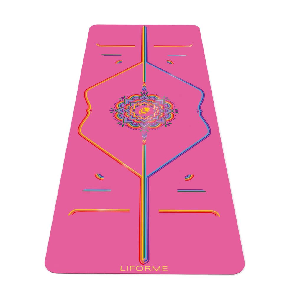 Liforme Printed Yoga Mat Collection – Free Yoga Bag, Patented Alignment System, Warrior-like Grip, Nonslip, Eco-friendly, Sweat-resistant, Wide and Thick for Comfort - Grateful Pink