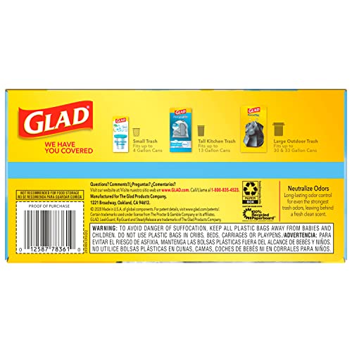 Glad Trash Bags, ForceFlex Tall Kitchen Drawstring Garbage Bags, Fresh Clean, 13 Gal, 40 Ct (Package May Vary)