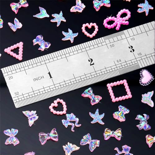 Grevosea 150 Pieces 3D Resin Nail Art Accessories Nail Decoration DIY Crafts Jewelry Accessories Rhinestone Pearl Crystal Gem Nail Pieces Butterfly Rose Bow Star Heart Triangle Animal(White)