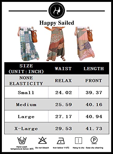 Happy Sailed Womens Retro Boho High Waist Elastic Waist A Line Flowy Long Maxi Beach Skirts with Pockets White Medium