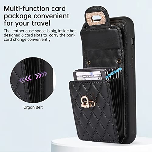 Phone Case for iPhone 13 Pro 6.1 inch Wallet Cover with Credit Card Holder Shoulder Crossbody Strap Long Lanyard Leather Cell Accessories iPhone13Pro 5G i i-Phone i13 iPhone13 13Pro Women Girls Black