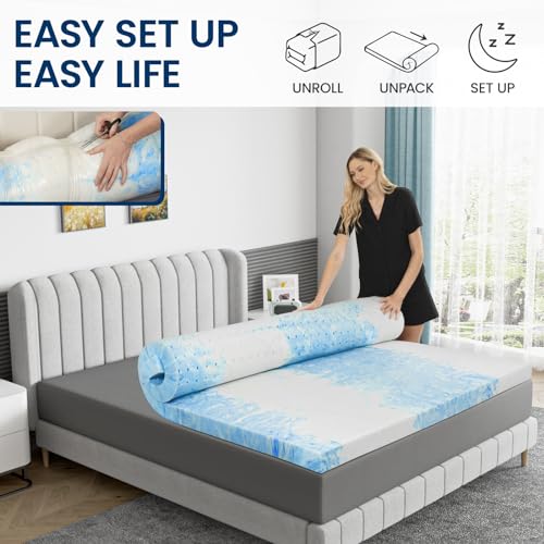 Memory Foam Mattress Topper Twin 2 Inch - Flexpedic Cooling Gel Foam Mattress Topper Twin Pad for Back Pain Relief - Ventilated and Breathable - CertiPUR-US Certified - Soft & Blue