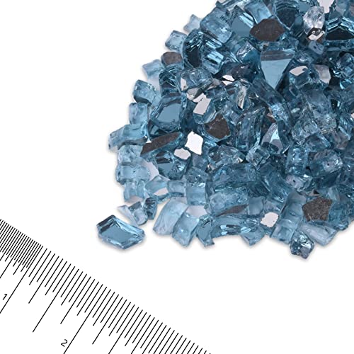 GasSaf 1/2 Inch Fire Glass Reflective Tempered Fireglass Cut Crushed FireGlass for Fire Pit, Fireplace and fire Pit Table (10 Pound)(Caribbean Blue Reflective).